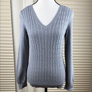 Reitmans Cable-Knit Sweater Grey V-Neck Soft Cozy Warm Classic Women's Size M